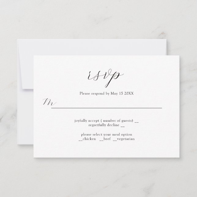 Placa RSVP de Design de Casamento Refinado para In (Frente)