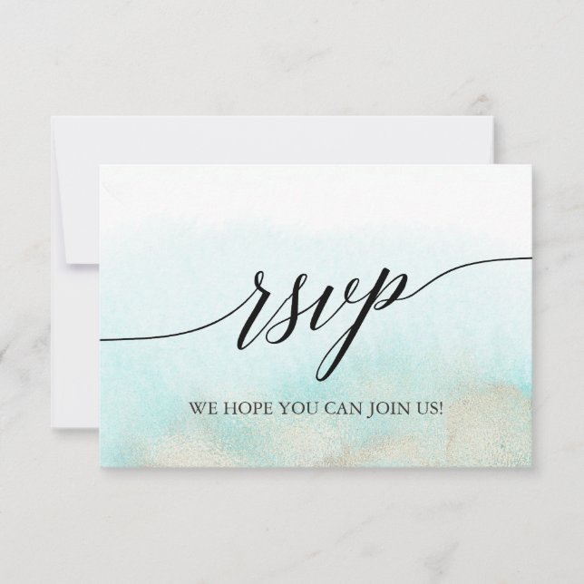 Placa RSVP de Escolha do Aqua e Dourada Beach Menu (Frente)