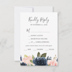 Placa RSVP de Escolha do Menu Branco e Flores de M