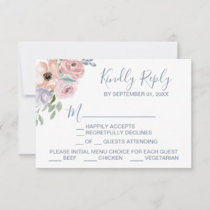 Placa RSVP de Escolha do Menu Dusty Rosa Florals