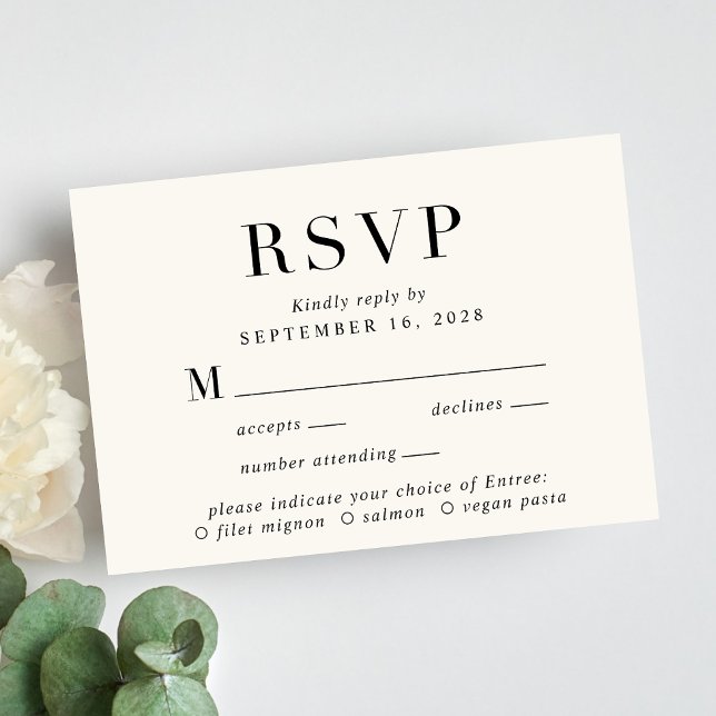 Placa RSVP de Escolha do Menu Elegante Cream (Criador carregado)