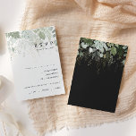 Placa RSVP de Escolha do Menu Preto com Folha Verd<br><div class="desc">Nós projetamos este cartão de opção de cardápio preto verde e folha dourada para completar seu simples e elegante casamento do Boho. Apresenta folha de eucalipto verde e branca moderna, folhagem de fêmur, flor suculenta e folhas de folha de ouro mínimas. Esses elementos dão a sensação de uma floresta encantada...</div>