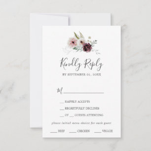 Placa RSVP de Escolha do Menu Romance Floral