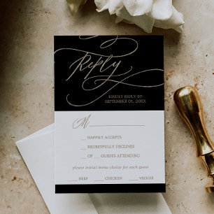 Placa RSVP de Escolha do Menu Romântico Dourado e
