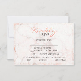 Placa RSVP de Escolha do Menu White Rose Marble