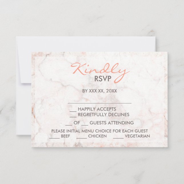 Placa RSVP de Escolha do Menu White Rose Marble (Frente)