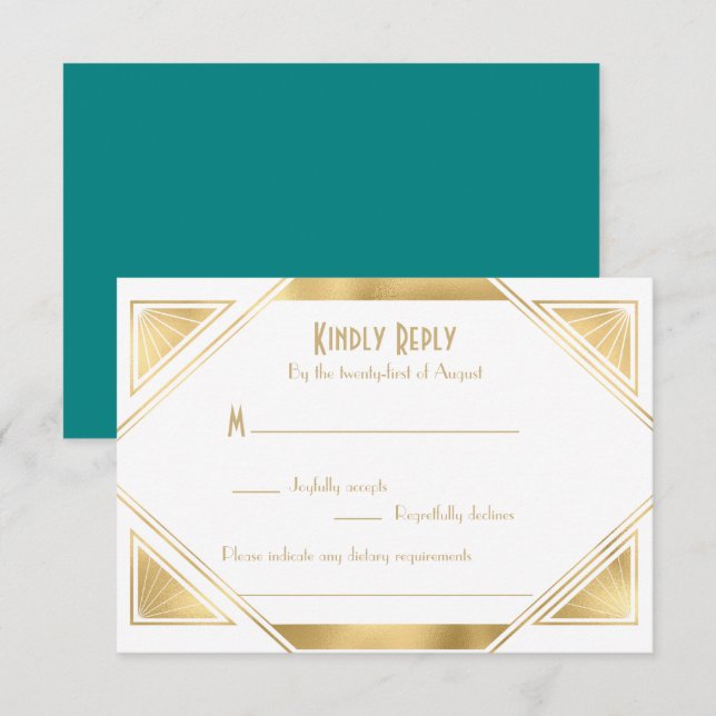 Placa RSVP de Excelente chic Elegante Gatsby Art D (Frente/Verso)