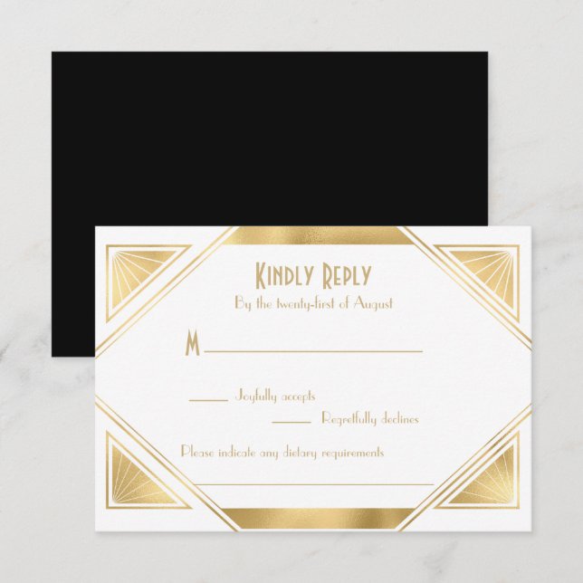 Placa RSVP de Excelente chic Elegante Gatsby Art D (Frente/Verso)