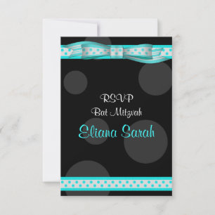 Placa RSVP de Fita de Bolinhas Pretas Aqua Mitzvah