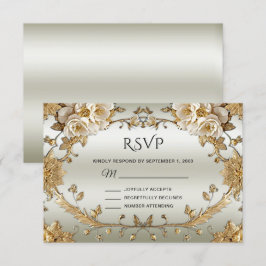 Placa RSVP de Flores Brancas do Ornamentado ouro