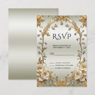 Placa RSVP de Flores Brancas do Ornamentado ouro