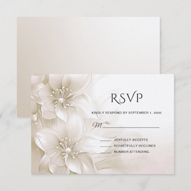 Placa RSVP de Flores Brancas Elegantes de Marfim (Frente/Verso)