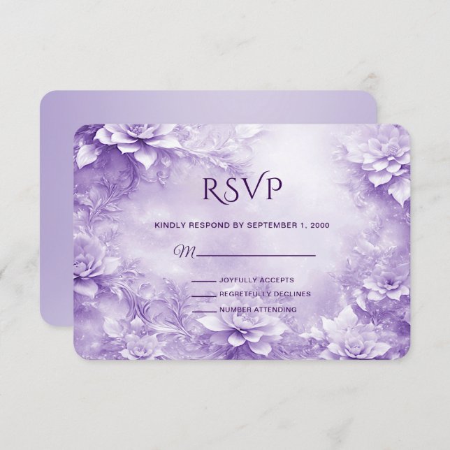 Placa RSVP de Flores Brancas Roxas (Frente/Verso)