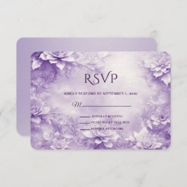 Placa RSVP de Flores Brancas Roxas