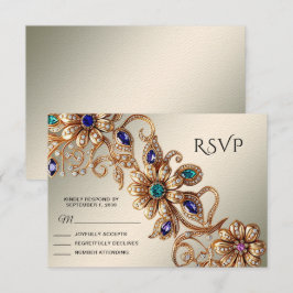 Placa RSVP de Flores de Joias Douradas Elegante