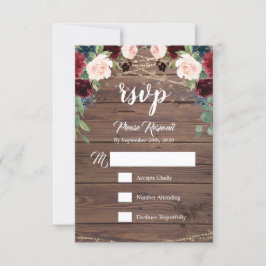 Placa RSVP de Flores de Madeira Rústica