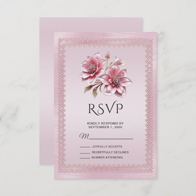 Placa RSVP de Flores Rosa Modernas (Frente/Verso)