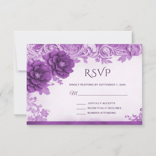 Placa RSVP de Flores Roxas (Frente)