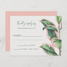 Placa RSVP de Folhagem Tropical Rosa e Verde