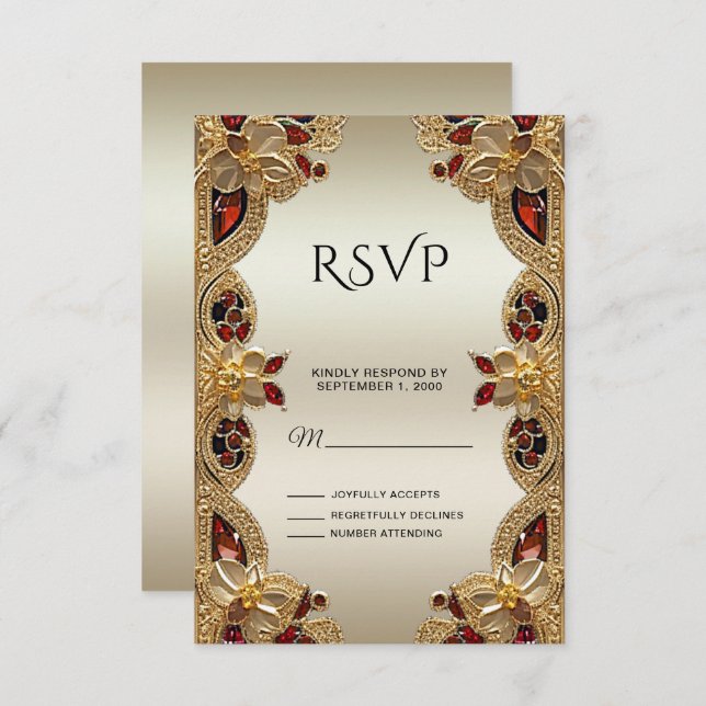 Placa RSVP de Gemstone Splendor Vermelho Flores de (Frente/Verso)
