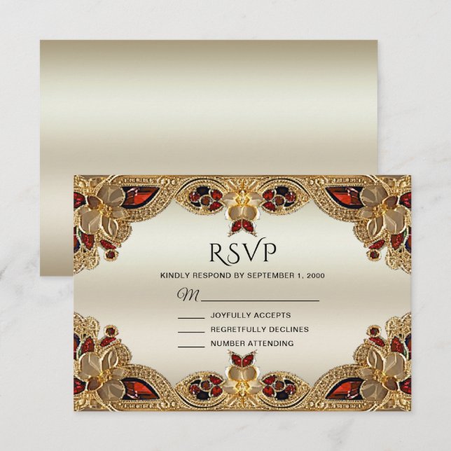 Placa RSVP de Gemstone Splendor Vermelho Flores de (Frente/Verso)