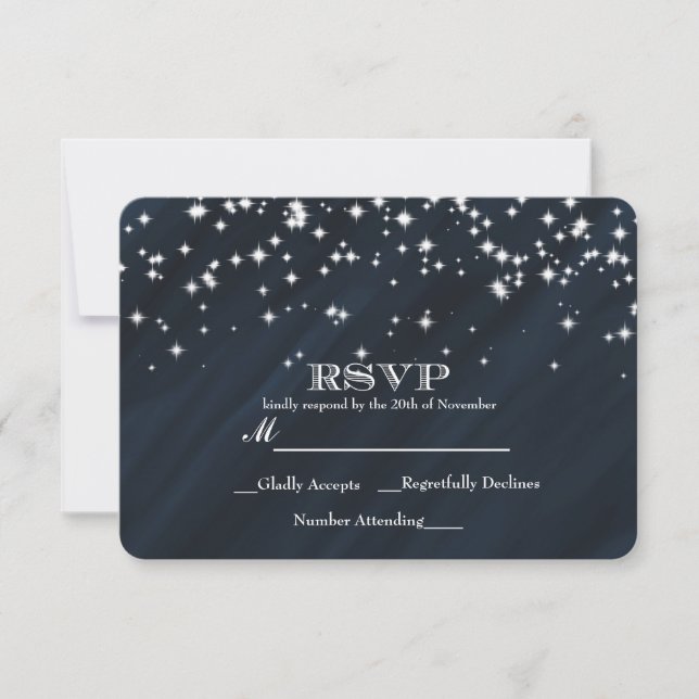 Placa RSVP de Glamor Elegante de Estrelas Azuis e  (Frente)