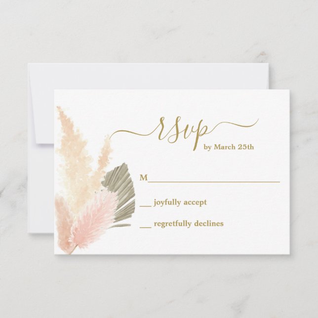 Placa RSVP de Grass Pampas Boho Blush (Frente)