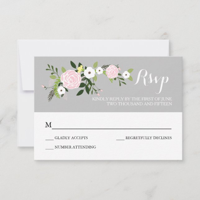 Placa RSVP de Jardim Floral - cinza (Frente)