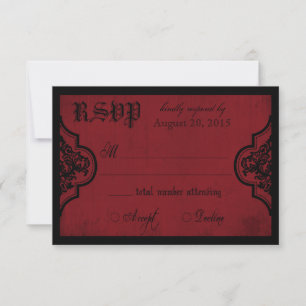 Placa RSVP de Lace Vermelho e Preto do gótico