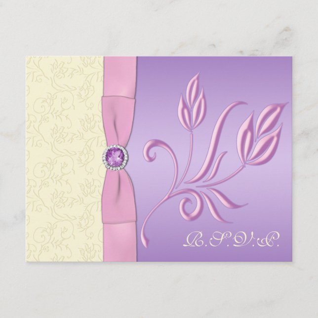 Placa RSVP de lavanda, rosa e marfim (Frente)