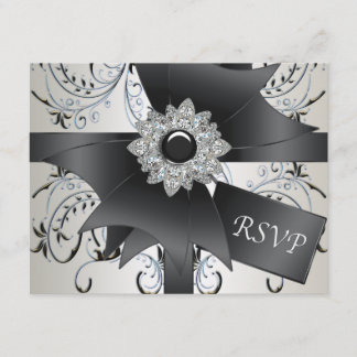 Placa RSVP de marfim azul-preto