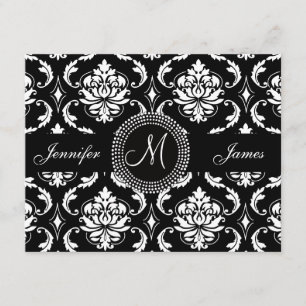 Placa RSVP de Monograma e Damasco Branco