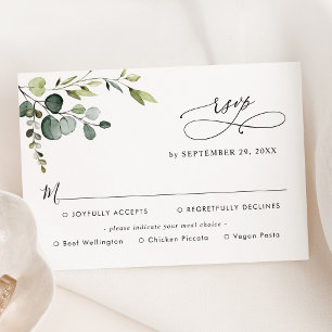 Placa RSVP de opções simples de refeição Eucal