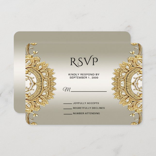 Placa RSVP de Ornamentado Dourado (Frente/Verso)