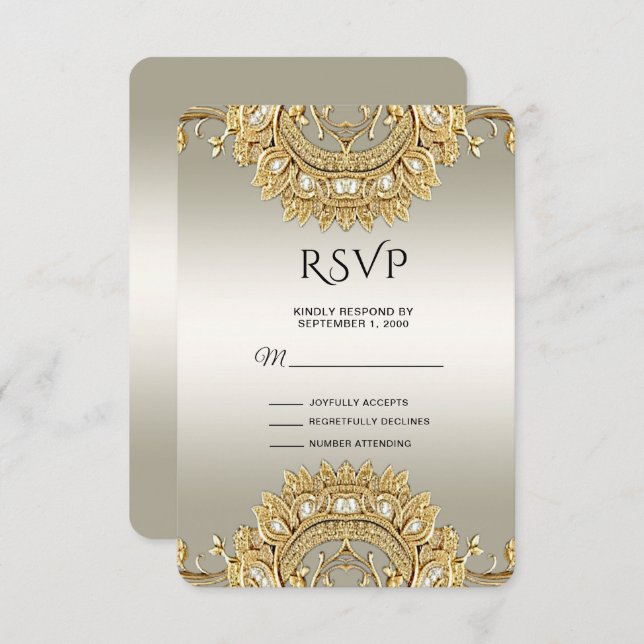 Placa RSVP de Ornamentado Dourado (Frente/Verso)