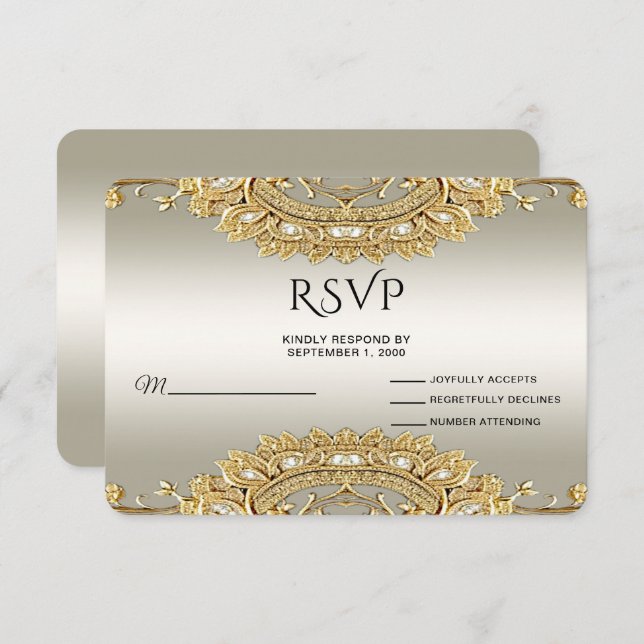 Placa RSVP de Ornamentado Dourado (Frente/Verso)