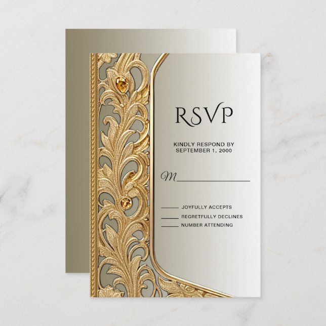 Placa RSVP de Ornamentado Dourado moderno (Frente/Verso)