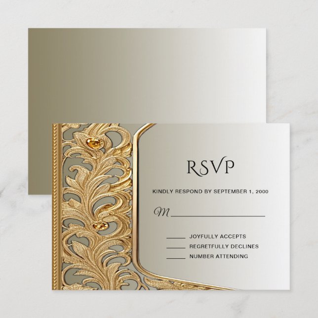 Placa RSVP de Ornamentado Dourado moderno (Frente/Verso)