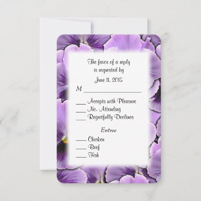 Placa RSVP de Pansy Púrpura com opções de entrada (Frente)