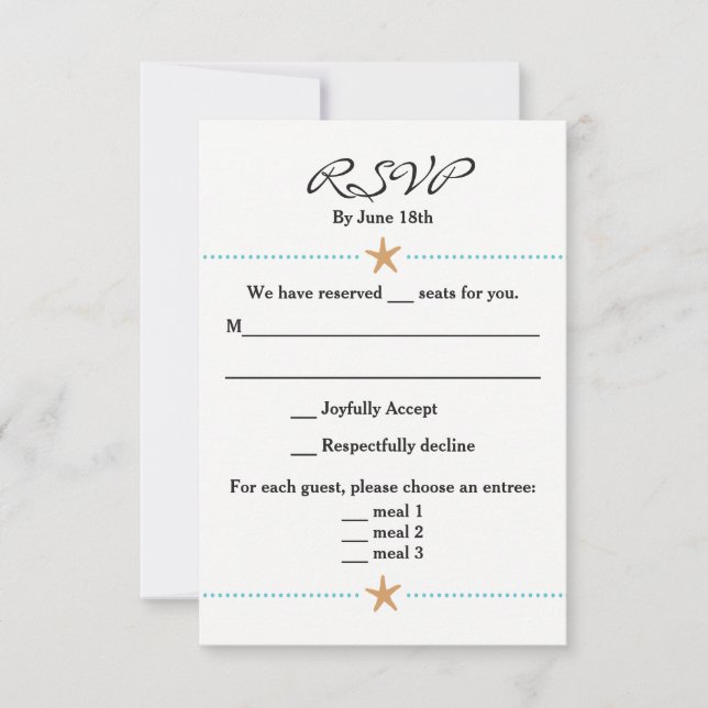 Placa RSVP de Praia com Acentos de Starfish (Frente)