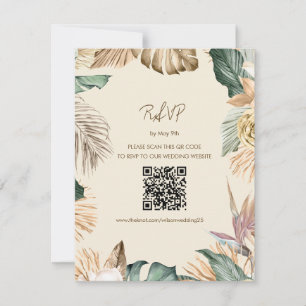 Placa RSVP de Praia Folha Tropical com Código QR