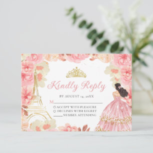 Placa RSVP de Princesa Quinceañera Rosa Rosa Doura