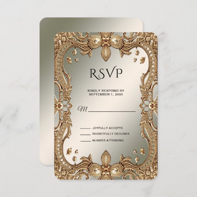 Placa RSVP de Quadro de Ornamentado Dourado (Frente/Verso)