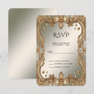 Placa RSVP de Quadro de Ornamentado Dourado
