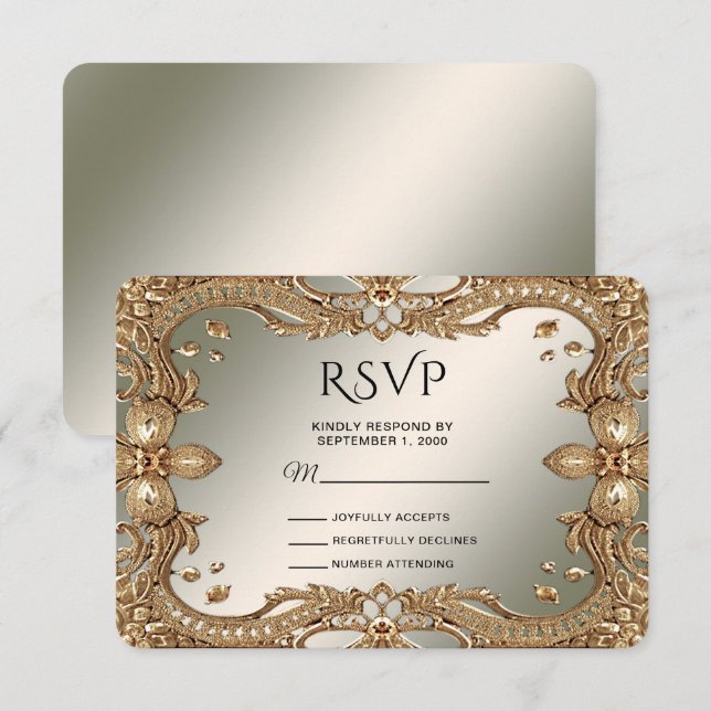 Placa RSVP de Quadro de Ornamentado Dourado (Frente/Verso)