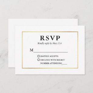 Placa RSVP de Quadro Dourado Preto Elegante Modern