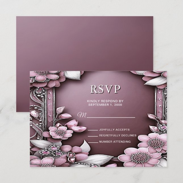 Placa RSVP de Quadro Floral Rosa (Frente/Verso)