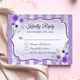 Placa RSVP de Quinceanera Floral Purple