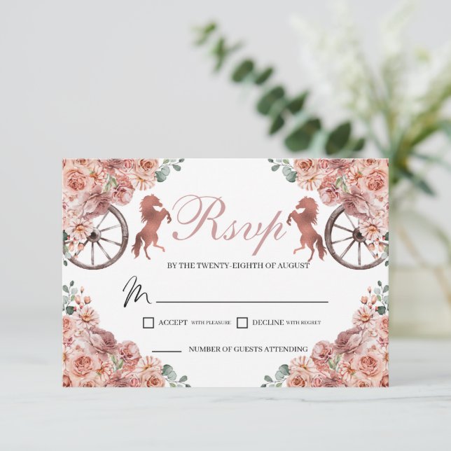 Placa RSVP de Quinceanera Ocidental rosa Dourada (Em pé/Frente)