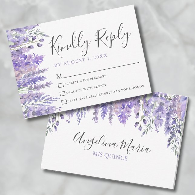 Placa RSVP de Quinceanera Puro Floral (Floral Purple Quinceanera RSVP Card)